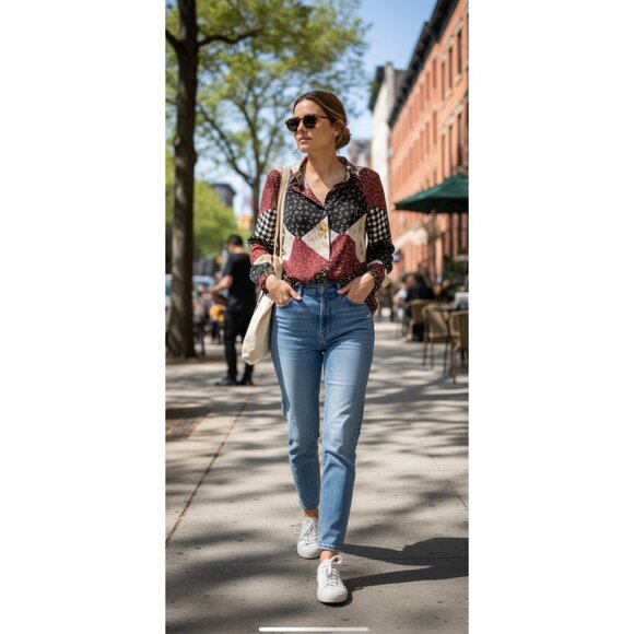 Buckle Willow & Root Sheer Floral Checkered Top XL - Picture 6 of 7